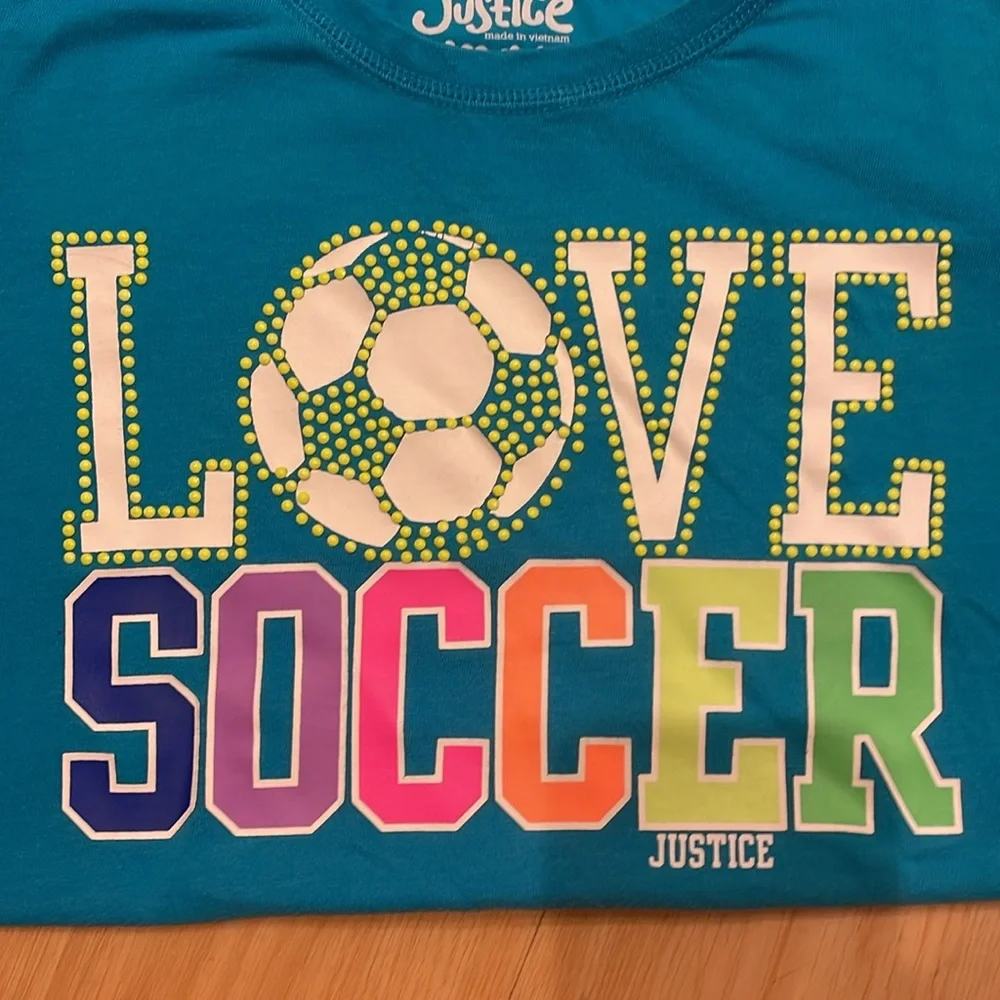 Justice Teal Love Soccer Tee size 12